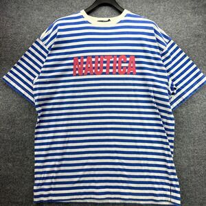 Nautica Mens Striped T Shirt XL Large Blue White Graphic Spellout Casual 90s